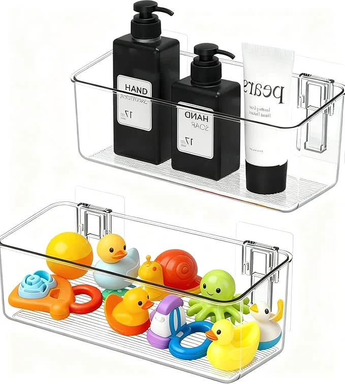 Original No-Drill Adhesive Wall Mounted Storage Organizer – 2 Pack Set for Bath Toys Storage Kitchen Bathroom Pantry Laundry Utility Room Storage BinsAbout ThisOverview Innovative