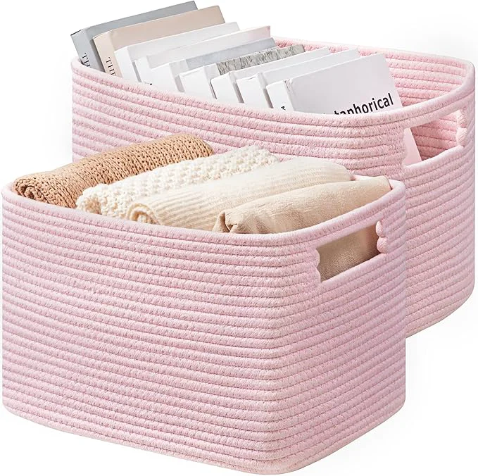 Durable UBBCARE 2 Pack Storage Baskets for Organizing Shelf Baskets with Handles Woven Storage Baskets for Bookcase Cube Shelf Closet 14.5 L x 9.8 W x 9 H PinkAbout ThisOverview Luxury