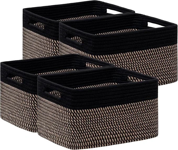 Outstanding UBBCARE 4 Pack Storage Baskets for Shelves Baskets for Organizing Cube Shelf Storage Bin with Handles Woven Storage Basket 13 L x 9 W x 7.5 H Black BrownAbout ThisOverview Fast