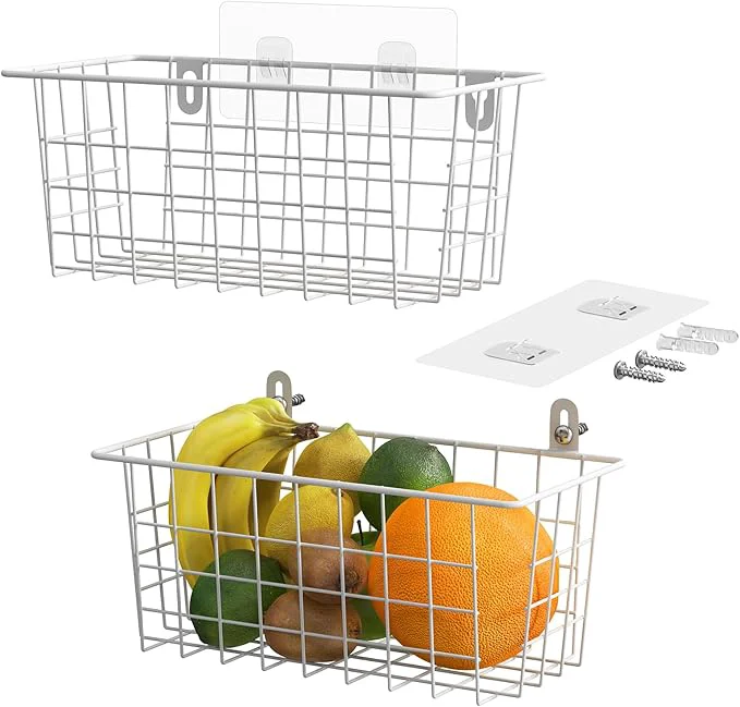 World-Class MaraFansie Hanging Wire Baskets Kitchen Storage Basket Adhesive and Screws Basket Over the Cabinet Door Organizer with Adhesive Strips and Screws Accessories 2 Installations 2 Pack WhiteOverview User-Friendly
