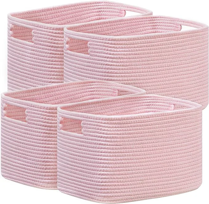 Reusable UBBCARE 4 Pack Storage Baskets for Organizing Shelf Baskets with Handles Woven Storage Baskets for Bookcase Cube Shelf Closet 14.5 L x 9.8 W x 9 H PinkAbout ThisOverview User-Friendly