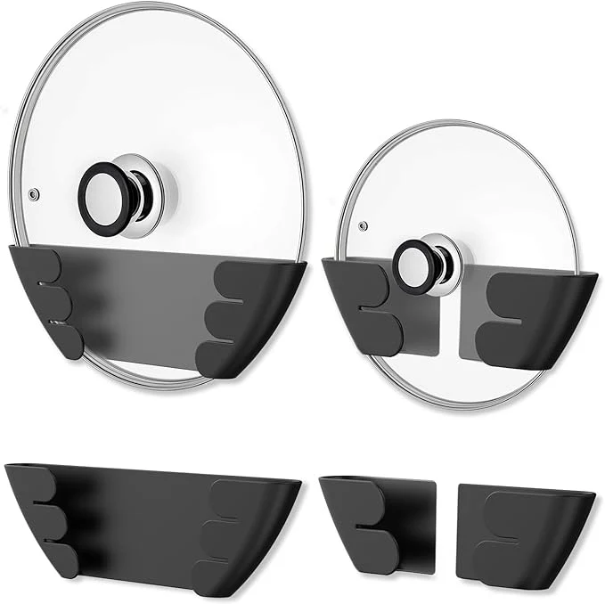 Official Universal Adjustable Pot Lid Holder Organizer for Cabinet – Upgraded Patented Niceyos 4 Pack Pan Lids Organizers Inside Cabinet Door Wall Mount Pots Top Rack for Kitchen Cupboard Fit 6 to 13 Black About ThisOverview Verified