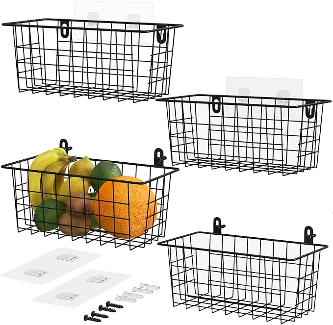 Outstanding MaraFansie Hanging Wire Baskets Kitchen Storage Basket Adhesive and Screws Basket Over the Cabinet Door Organizer with Adhesive Strips and Screws Accessories 2 Installations 4 Pack BlackOverview Elegant