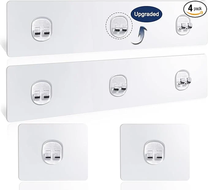 Environmentally Friendly Shower Caddy Adhesive 4 Pack Strong Adhesive Shower Hooks Water-Proof Shower Adhesive Strips No Drilling for Corner Shelf Basket Bathroom Storage Shelves and Kitchen RacksAbout ThisOverview Functional