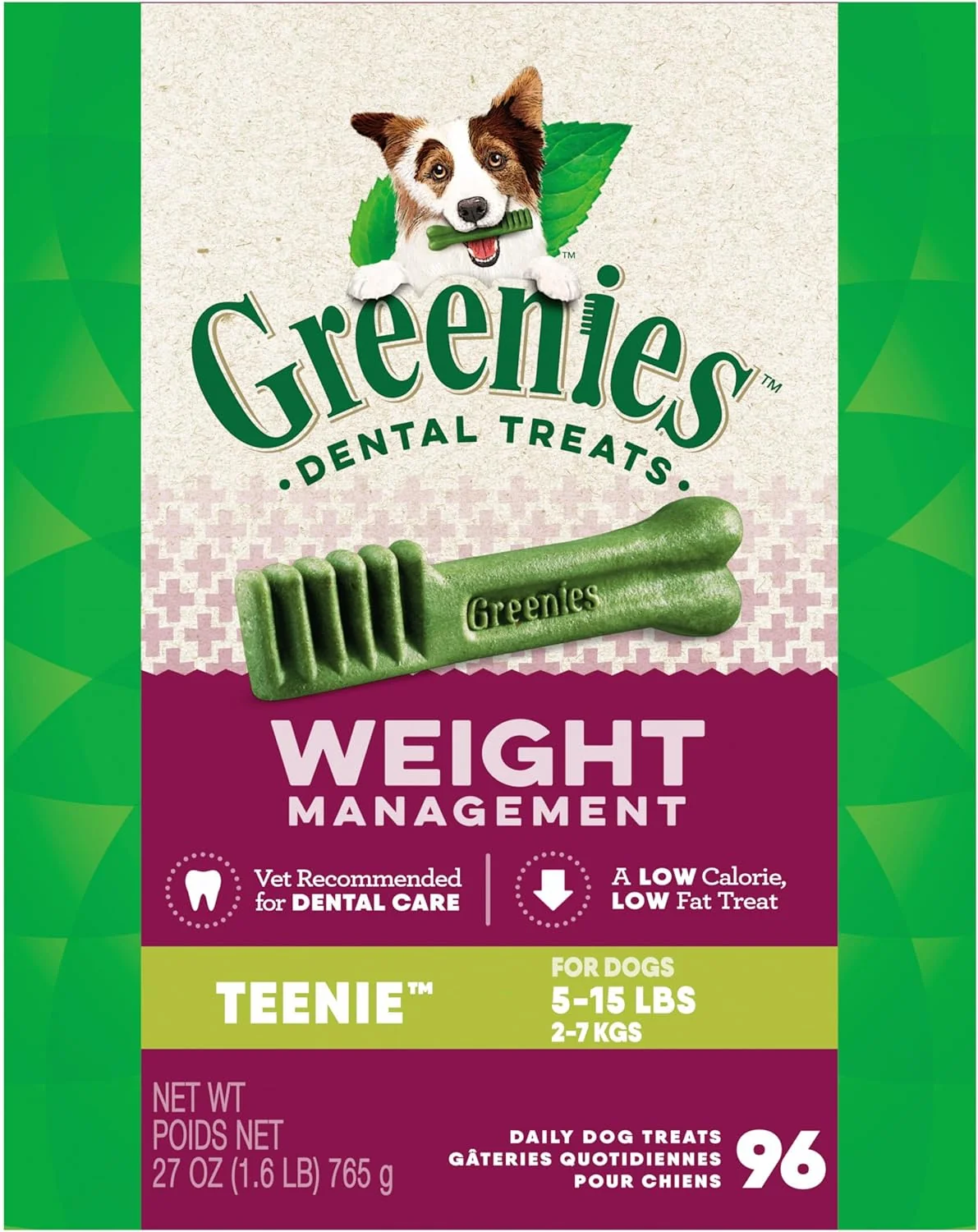 Practical Greenies Weight Management Teenie Dog Dental Chews Weight Control Dog Treats 27 oz. Pack 96 Treats Advanced