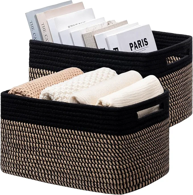 Contemporary UBBCARE 2 Pack Storage Baskets for Shelves Baskets for Organizing Cube Shelf Storage Bin with Handles Woven Storage Basket 13 L x 9 W x 7.5 H Black BrownAbout ThisOverview Versatile