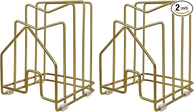 Relaxed 2 Pack Pot Lid Organizer Cutting Board Holder Inside Cabinet 304 Stainless Steel Pot and Pan Organizer Under Cabinet Cookie Sheet Bakeware Serving Tray Cooling Rack Stand Kitchen Countertop Matte GoldAbout ThisOverview Consistent