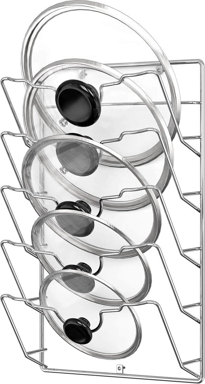 Fashionable Simple Houseware Wall Door Mounted Pot Lid Rack Chrome FinishAbout ThisOverview Traditional