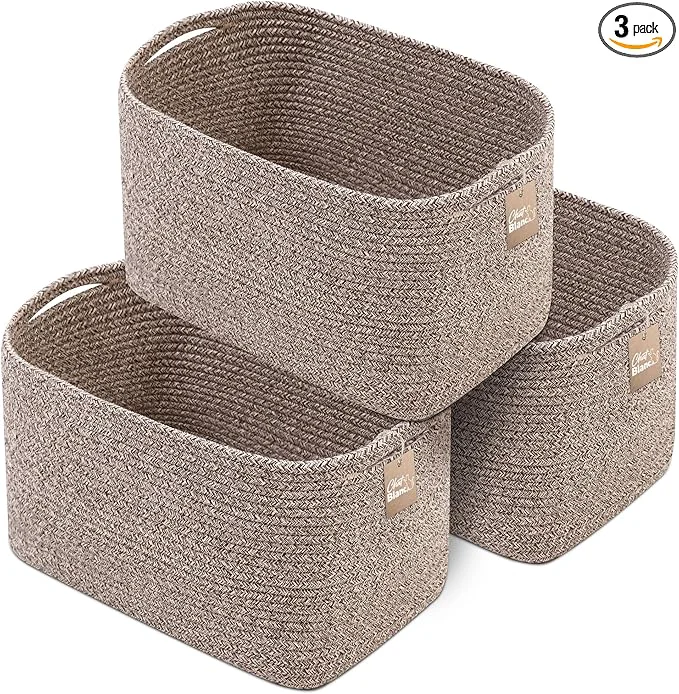 Exclusive CHAT BLANC Cotton Rope Baskets for Organizing Storage Baskets for Shelves Rope Basket for Storage Small Laundry Baskets Woven Baskets for Storage Dog Toy Bin Baby Basket Brown 3 PackAbout ThisOverview Elite