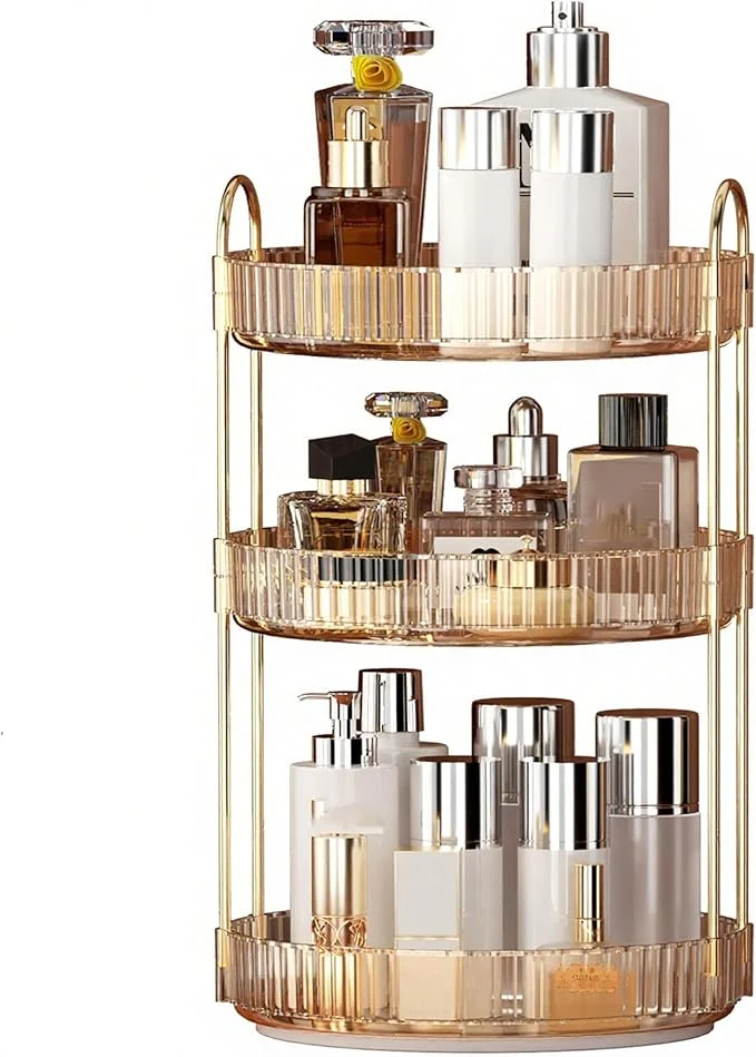 Natural YCIA DONE 360 Rotating Makeup Organizer and Storage for Vanity Countertop 3 Tiers High Capacity Cosmetic Skincare Perfume Organizers for Dresser Bathroom Lazy Susan Amber Gold About ThisOverview Eco-Friendly