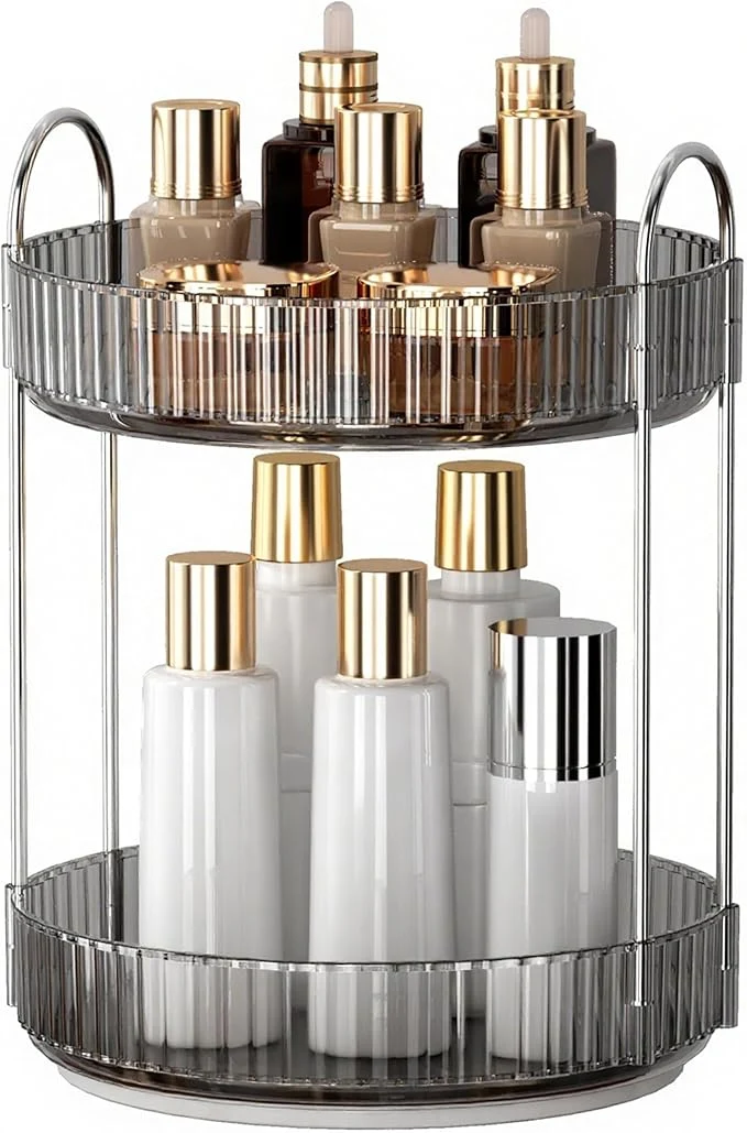 Convenient YCIA DONE 360 Rotating Makeup Organizer and Storage for Vanity Countertop 2 Tiers High Capacity Cosmetic Skincare Perfume Organizers for Dresser Bathroom Lazy Susan Smoky Gray About ThisOverview World-Class