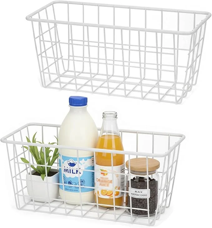 Lightweight 2 Set LeleCAT Hanging Wall Basket Organizer Over the Cabinet Door Adhesive Wire Baskets for Organizing Kitchen Food Pantry Bathroom Shelf Storage No Drilling Wall Mounted WhiteAbout ThisOverview Clean