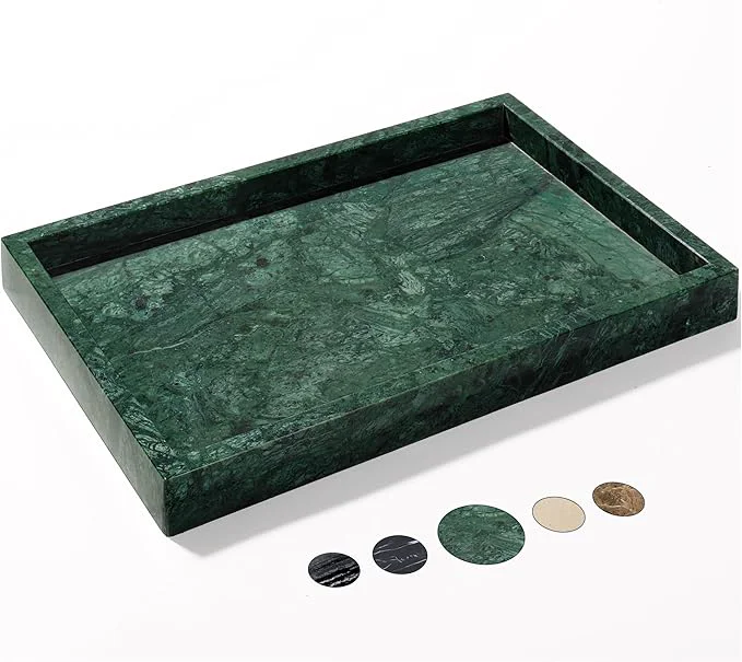 Prestigious Natural Marble Tray for Bathroom Marble Stone Vanity Tray Luxury Storage Trays for Kitchen Vanity Home Decor Dresser Non-Resin Non-Ceramic 12 x 8 x 1.2 Dark GreenAbout ThisOverview First-Class