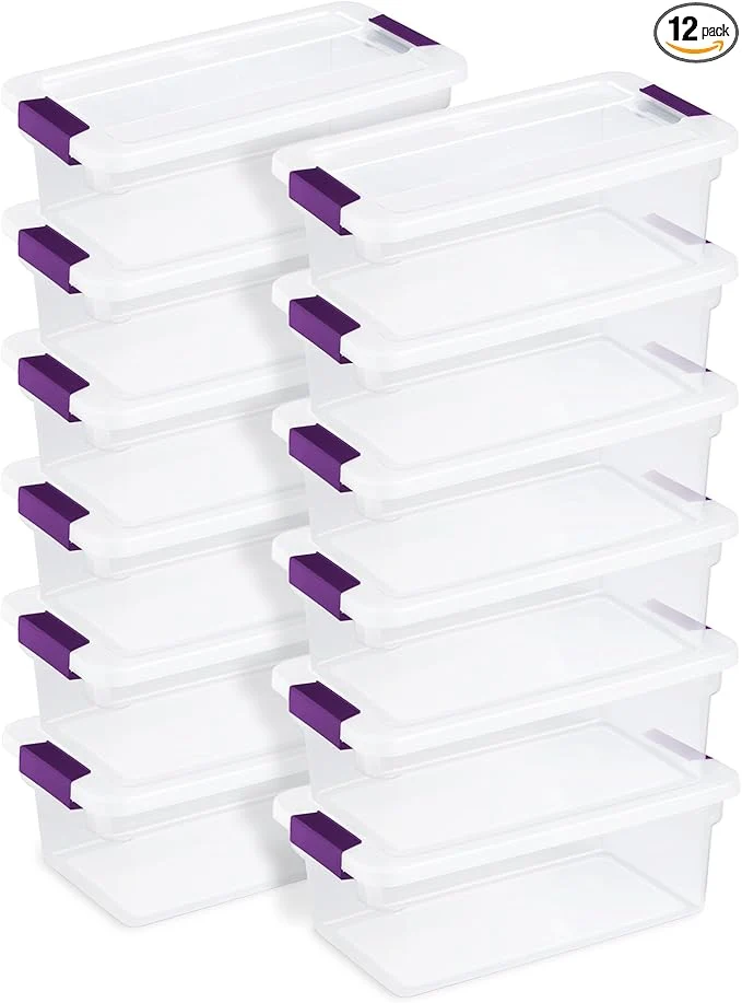 Fine Sterilite 12-Pack 6 Quart ClearView Latch Box Stackable Organizer Bins with Latching Lids – Clear Plastic Organization Containers for Closet Bedroom Shelving Units and Everyday Home StorageAbout ThisOverview Original Design