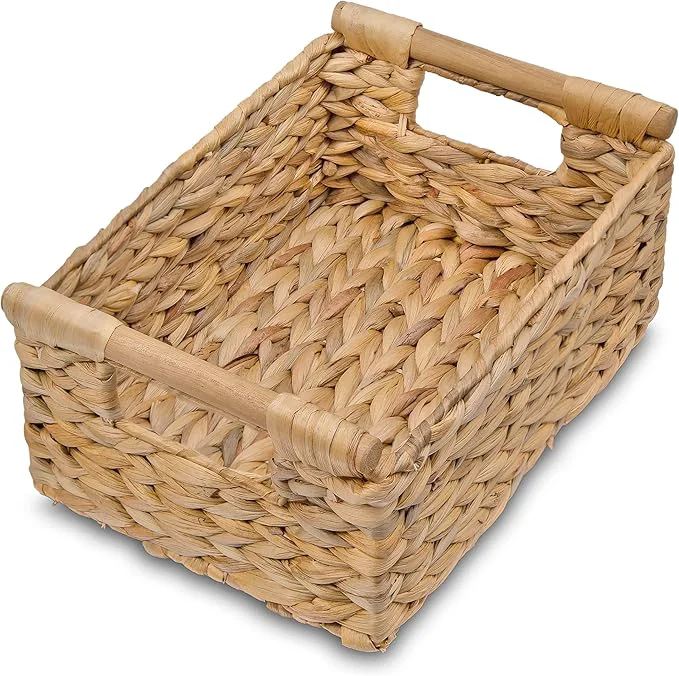 User-Friendly VATIMA Hyacinth Small Wicker Basket 11.6×8.1×4.9 – Bathroom Organizer Wooden Handle Decorative StorageAbout ThisOverview Carefully Designed
