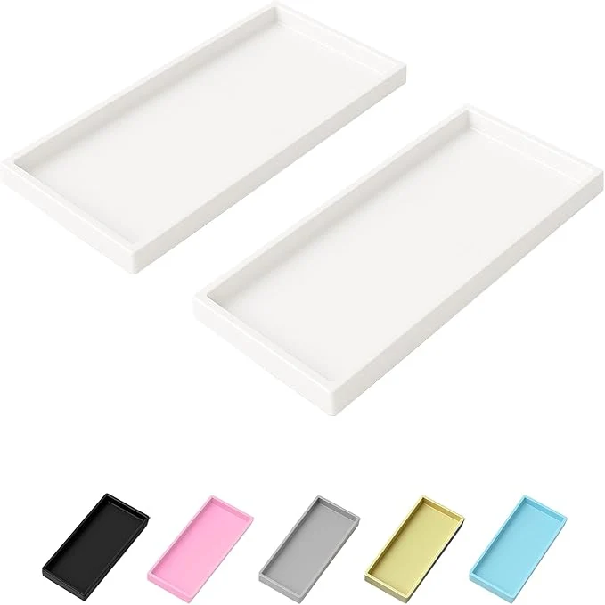 Proven Vanity and Bathroom Tray 11.8 ABS Countertop Organizer Waterproof Vanity Tray for Toilet Tank Perfume Soap Keys Bathroom Accessories Kitchen and Bath Trays Non Slip Small Trays White 2 PackAbout ThisOverview Innovative
