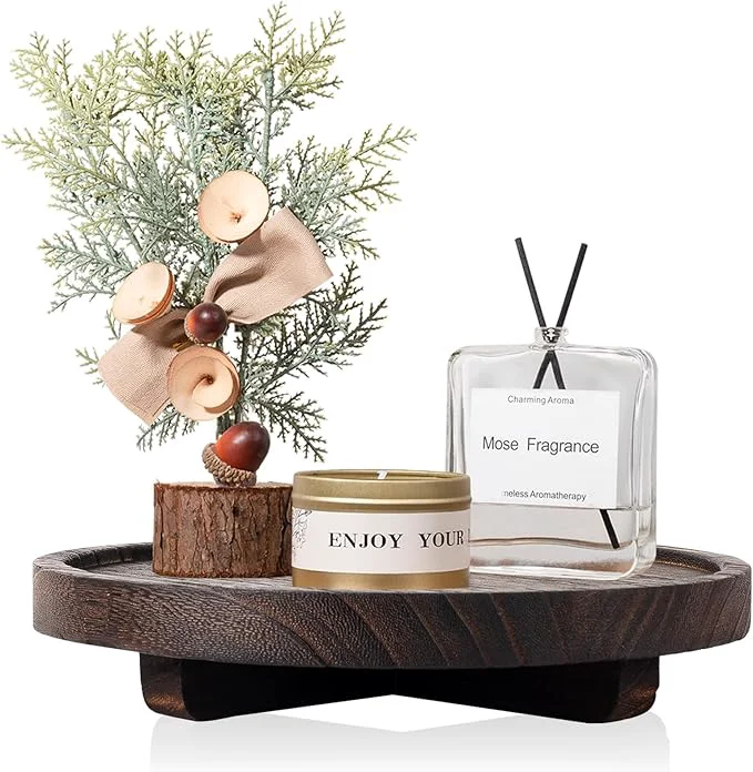 Practical Round Decorative Tray Wood Bathroom Counter Organizer Farmhouse Kitchen Decor Wooden Riser for Soap Dish Perfume Candle Sponge 8 – Bark BrownAbout ThisOverview Prestigious