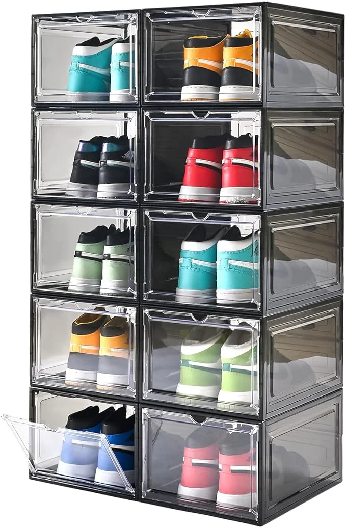Professional Large Shoe Boxes Clear Plastic Stackable，Drop Front Shoe Box with Clear Door Shoe Containers For Sneaker Display Fit up to US Size12About ThisOverview Detailed
