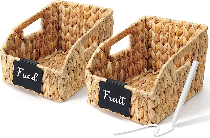 Classic Wicker Baskets for Organizing Pantry Baskets with Built-in Handles Handwoven Wicker Storage Basket Water Hyacinth Storage Bins for Shelves 3 Pack Small Natural 2 SetOverview Comfortable