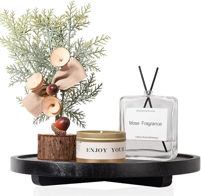 User-Friendly Round Decorative Tray Wood Bathroom Counter Organizer Farmhouse Kitchen Decor Wooden Riser for Soap Dish Perfume Candle Sponge 11 – BlackAbout ThisOverview Powerful
