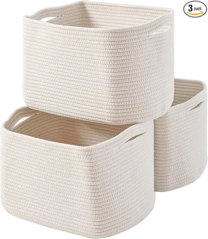 Fast Storage Baskets for Organizing Shelves Woven Cotton Rope Bins for Baby Nursery Organization Book Toy Towel Organizer 15 x11 x9.5 3 Packs Off WhiteAbout ThisOverview Innovative