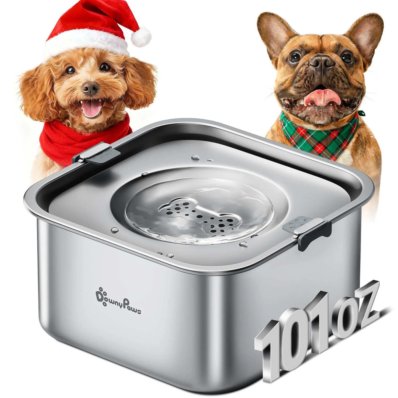 Reusable DownyPaws No Spill Water Bowl for Dogs – 3L Stainless Steel No Drip Spill-Proof Dishwasher Safe Outstanding