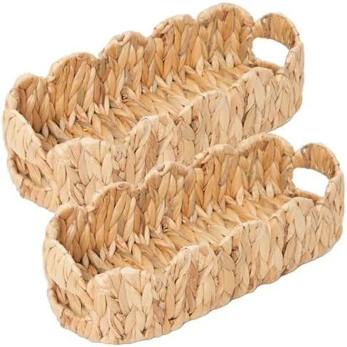 Elegant 2 SAME SIZE Toilet Paper Storage Basket Back of Toilet Storage Boho Decor Small Scalloped Baskets for Bathroom Toilet Tank Natural Water HyacinthAbout ThisOverview Pure