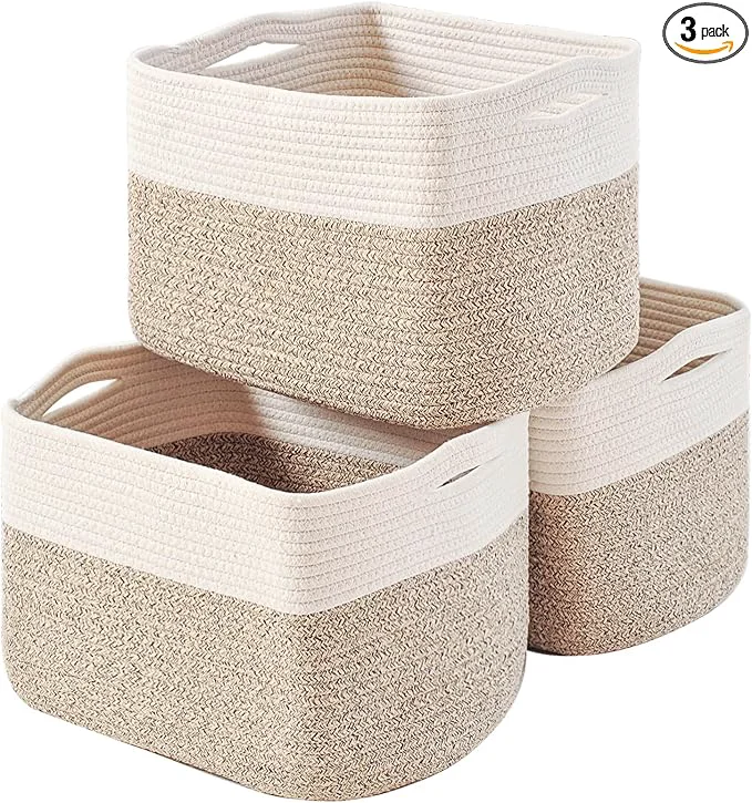 Pure Storage Baskets for Organizing Woven Cotton Rope Basket for Storage Books Baby Organizing Baskets Toy Storage Basket 15 x11 x9.5 3 Packs Off White BrownAbout ThisOverview Authentic