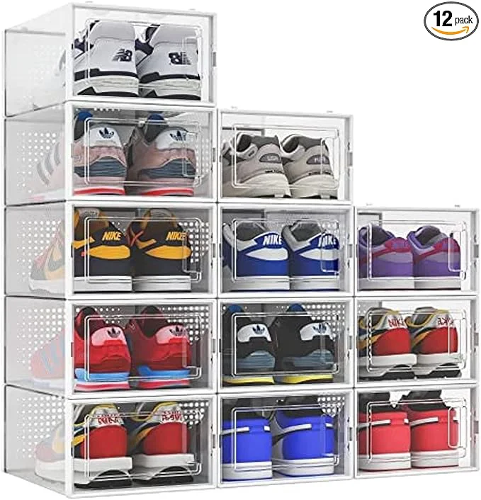 Superior Seseno 12 Pack Shoe Organizer Storage Bins Clear Plastic Stackable Shoe Boxes for Closet Space Saving Foldable Shoe Storage Case Sneaker Storage Shoe Box ContainerAbout ThisOverview Consistent
