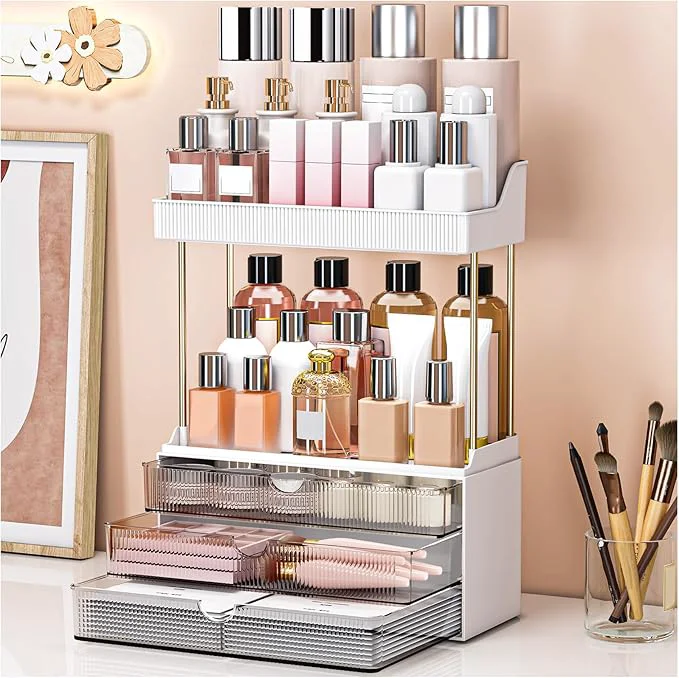 High-Grade Bathroom Organizers and Storage – 3 Drawers 2 Tier Makeup Organizer Cosmetic Storage Drawer for Dresser Countertop and Bathroom Vanity for Large Skincare Perfume GreyAbout ThisOverview Recyclable