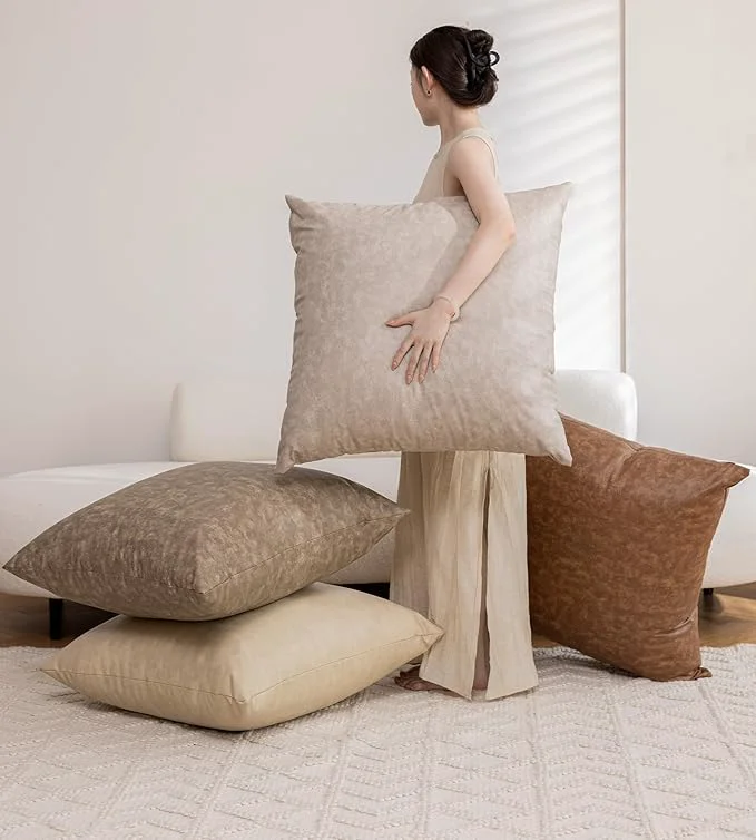 Optimized Pack of 4 Oversized Faux Leather Neutral Decorative Throw Pillow Covers 24×24 First-Class