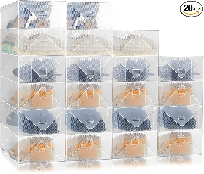 Certified Sintuff 20 Pcs Clear Shoe Boxes Plastic Stackable Clear Shoe Storage Boxes for Women Men Ankle Boots High Heels Rooms Closet 11.8 x 7.5 x 3.7 Inches About ThisOverview Recyclable