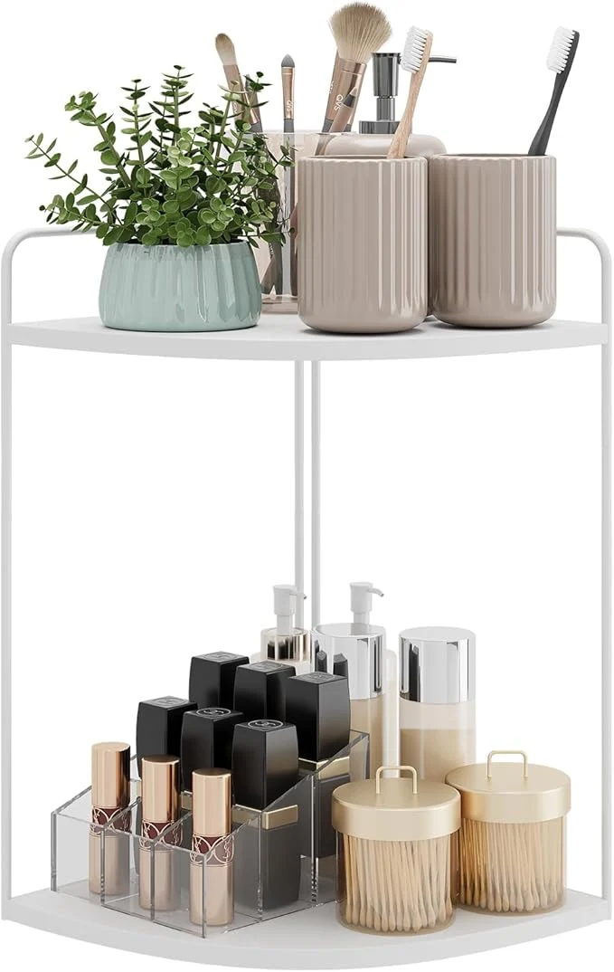 Practical Bathroom Counter Organizer Countertop Organizer Vanity Organizers Bathroom Storage Bathroom Sink Caddy Counter Shelf Corner Counter Corner Shelves White About ThisOverview Premium Material