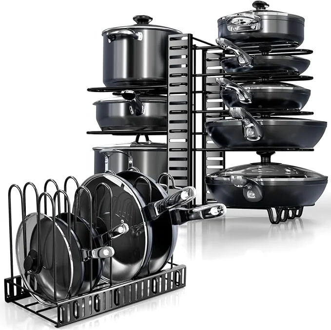 Versatile Pots and Pans Organizer Under Cabinet – 8-Tier Adjustable Pan Organizer Rack for Cabinet – Heavy-Duty Pot Pan Organizer – to Store Pots Pans Lids – Easy Kitchen Organization and StorageAbout ThisOverview Genuine