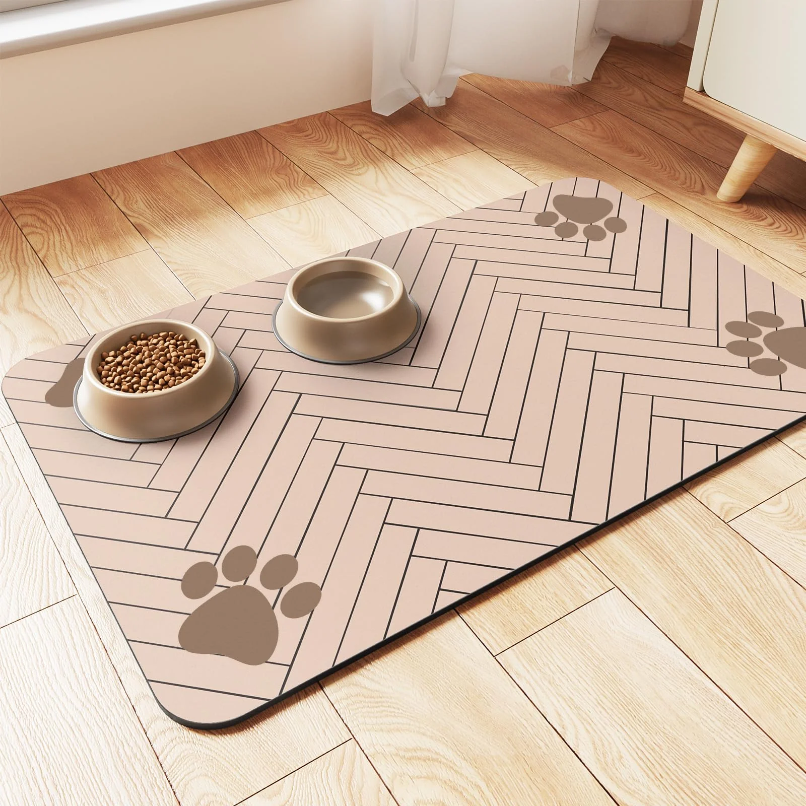 Long-Lasting DK177 Pet Feeding Mat Absorbent Waterproof Backing 27×17 Beige Premium