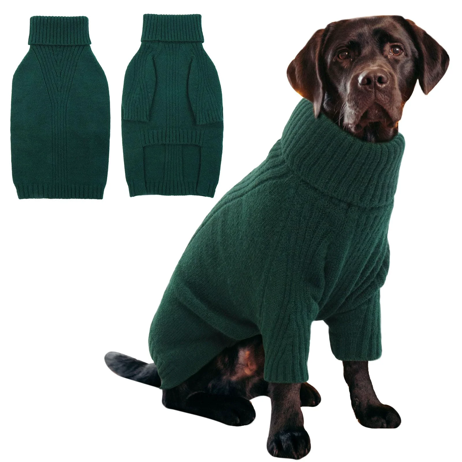 Original Design IECOii XL Dog Sweater – Winter Warm Turtleneck Pullover for Large Dogs Green XL Top-Quality