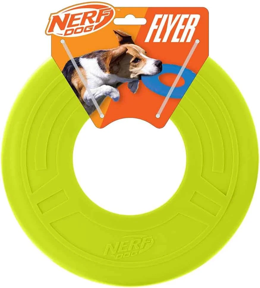 Fashionable Nerf Dog Atomic Flyer Outdoor Dog Toy 10 Inch Flying Disc Dog Fetch Toy Rubber Dog Toy for Medium Dogs and Large Dogs Green Authentic