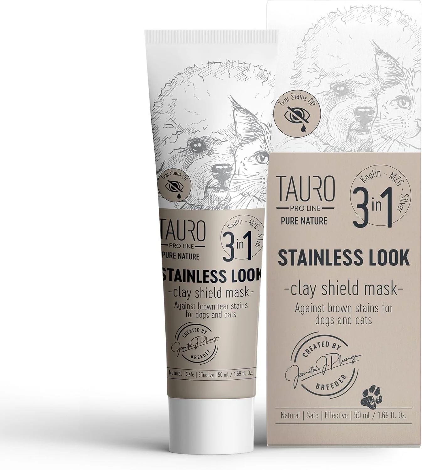 Professional Tauro Pro Line Clay Tear Stain Remover for Dogs – Shield Mask for Eyes Ears Mouth Gentle Grooming Product for Dogs Puppy Cat Stainless Look – 1.69 Fl Oz Lightweight