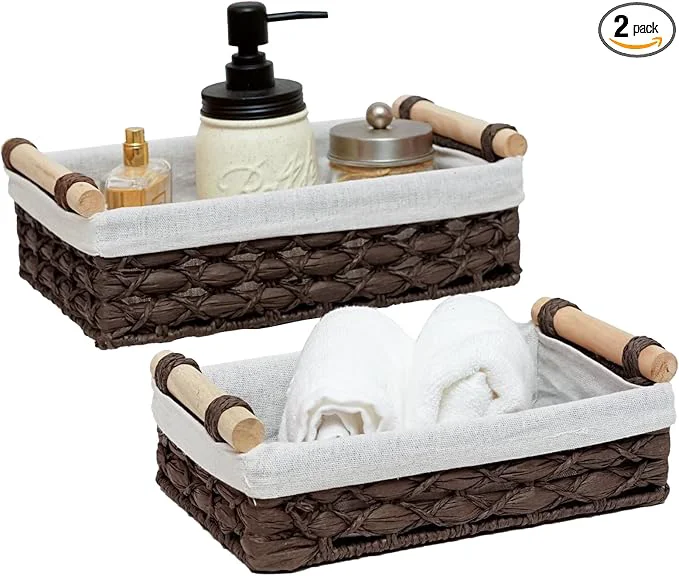 Smart Storage Basket Wicker Baskets for Organizing with Handle Decorative Storage Bins for Countertop Toilet Paper Storage Basket for Toilet Tank Top Small Baskets Set Set of 2 About ThisOverview Powerful