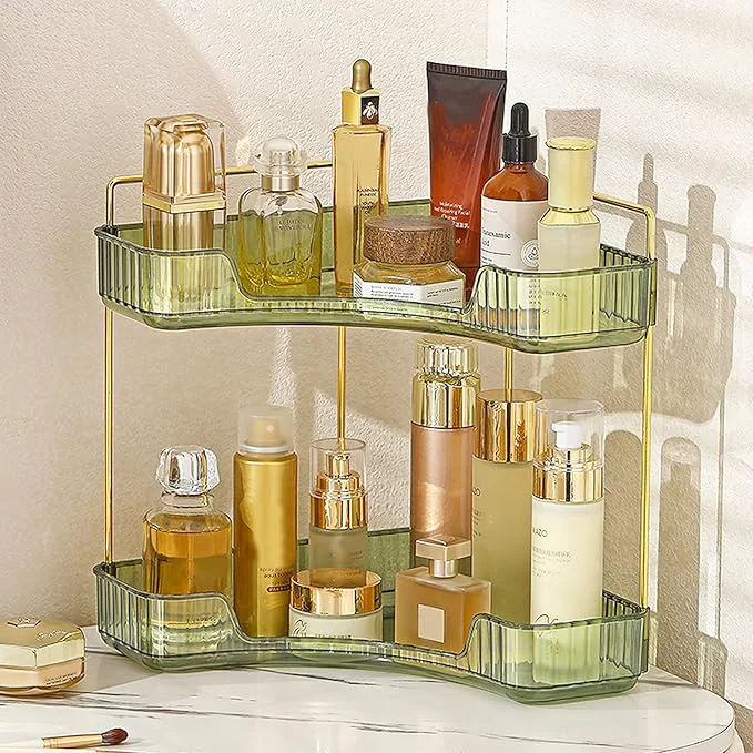 Practical Aveniee Corner Bathroom Counter Organizer Bathroom Countertop Shelf Makeup Organizer for Vanity Perfume Tray for Corner Storage 2 Tiers Green About ThisOverview Premium Material