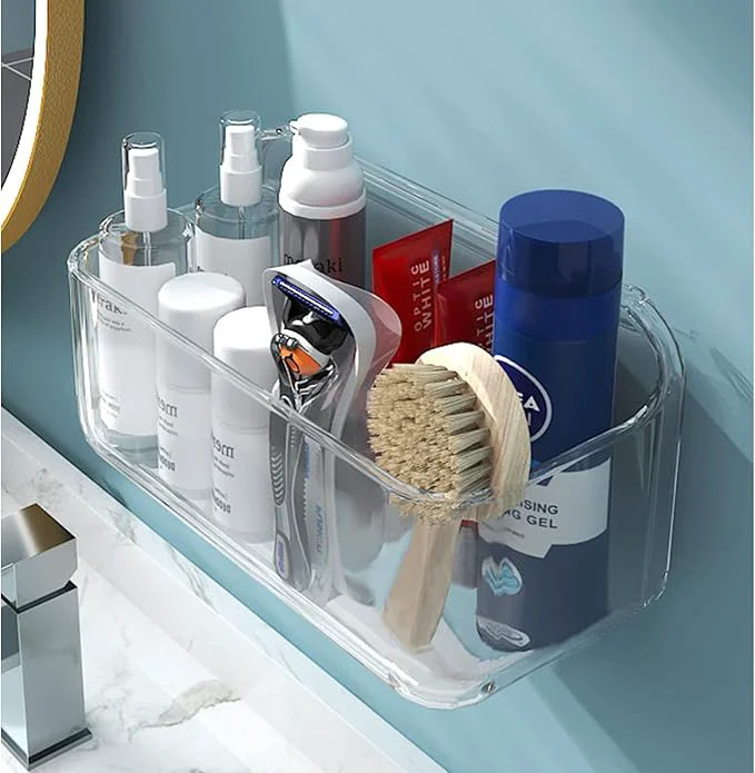 Dependable Acrylic Adhesive Wall Mounted Storage Small Cabinet Door Organizer Without Drilling Automatic Draining Sink Caddy for Kitchen Bathroom Laundry Camper Utility Room Office ShelvesAbout ThisOverview Detailed