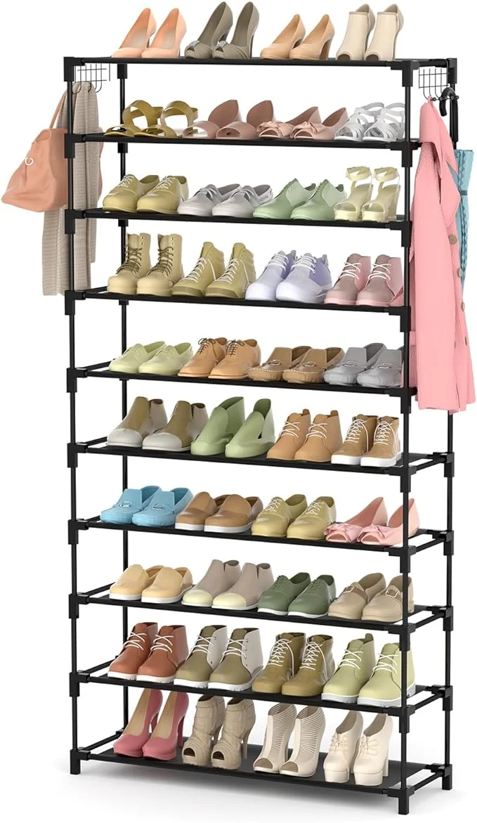 Superior LANTEFUL 10 Tiers Shoe Rack 50 Pairs Large Capacity Tall Shoe Organizer Sturdy Shoe Storage with Two Hooks Space Saving Metal Wide Shoe Rack for Closet Entryway Bedroom BlackAbout ThisOverview Breathable