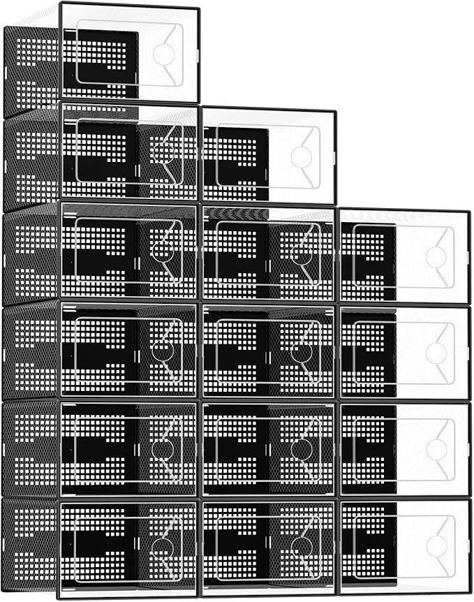 Organic DUMOS Clear Shoe Storage Boxes 15-Pack Plastic Stackable Shoe Containers with Lids Display Sneaker Case Organizer for Closet Under Bed Entryway Black Fit Size 11 About ThisOverview Excellent