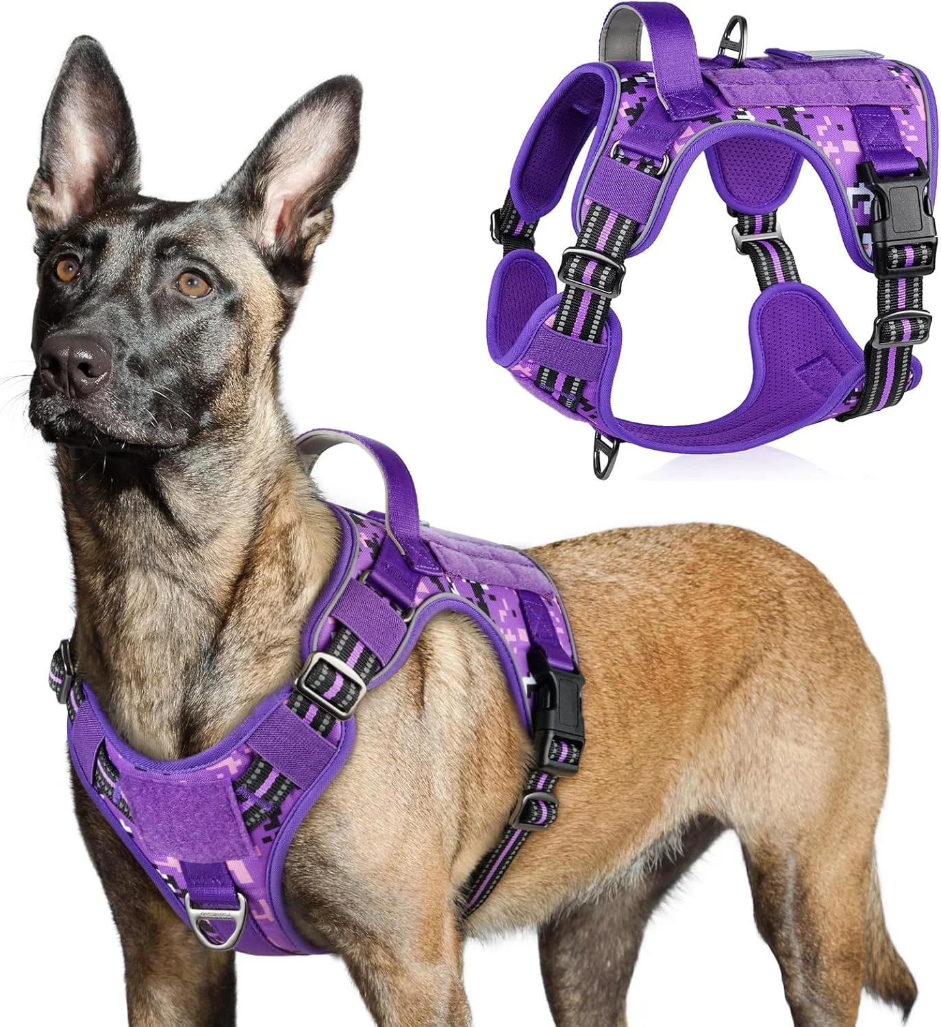 Stylish rabbitgoo Tactical Dog Harness for Large Dogs No Pull Military Service Vest with Handle Molle Easy Control for Training Walking Adjustable Reflective Straps Purple Camo L Outstanding
