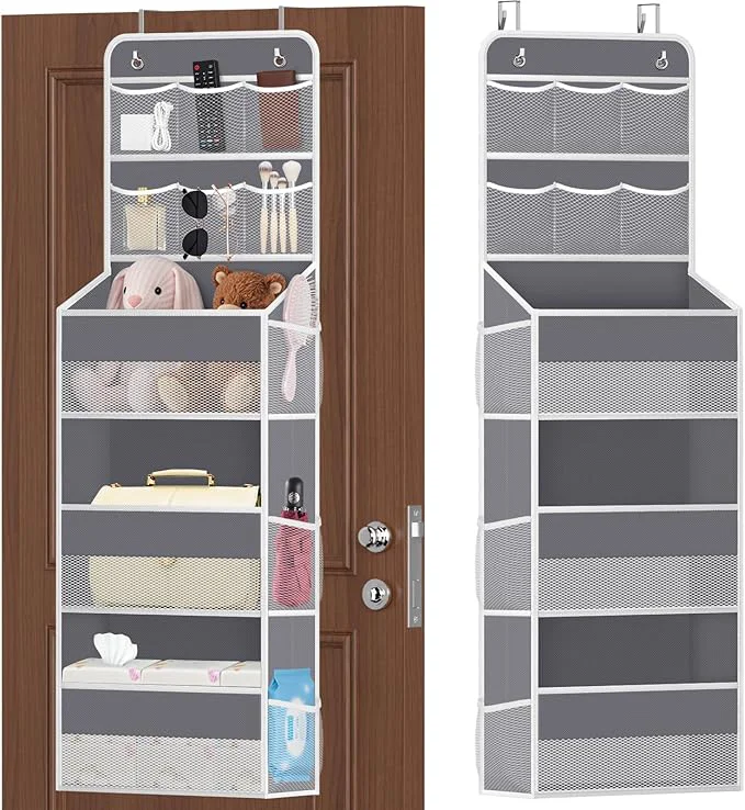 Fine Crafted 5-Tier Over The Door Organizer with Mesh Pockets Baby Nursery Storage for Closet Bathroom and Bedroom Adjustable Hanging Closet Organizer for Cosmetics Books and Essentials Dark Grey About ThisOverview Official