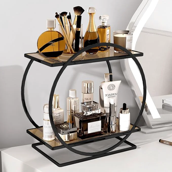 Excellent Perfume Organizer for Dresser Black Bathroom Counter Organizer 2 Tier Vanity Makeup Organizer Bathroom Organizer and Storage for Skincare Cosmetic Perfume Display Stand for Bedroom DecorAbout ThisOverview Flexible