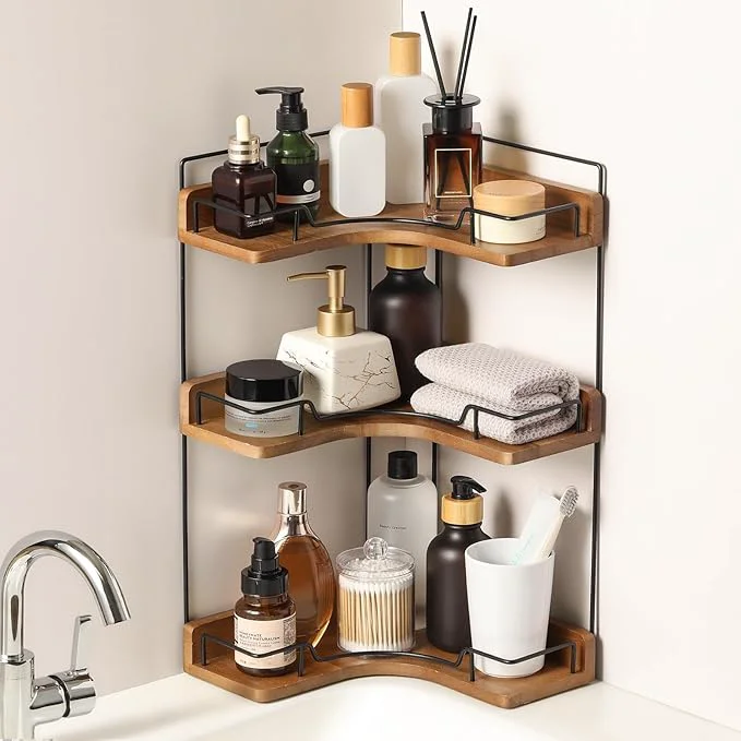 Safe 3-Tier Bathroom Counter Organizer Wooden Corner Shelf for Vanity Countertop Skincare Makeup Storage and Organization for KitchenAbout ThisOverview Dependable