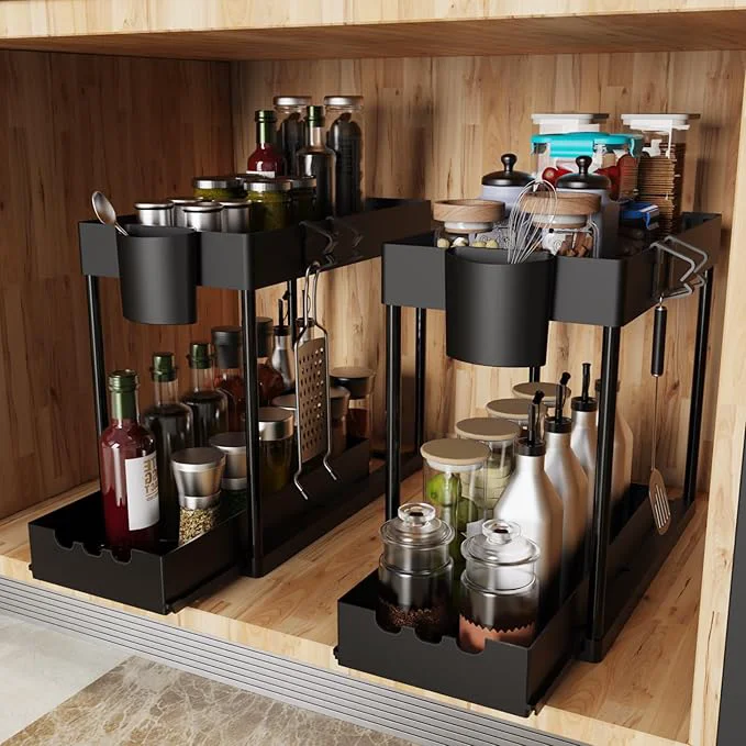 Fashionable 2 Pack Under Sink Organizers and Storage 2-Tier Sliding Cabinet Organizer Drawer for Bathroom and Kitchen – Multi-Purpose Cabinet Organizer with Easy Pull-Out Design Black About ThisOverview Powerful