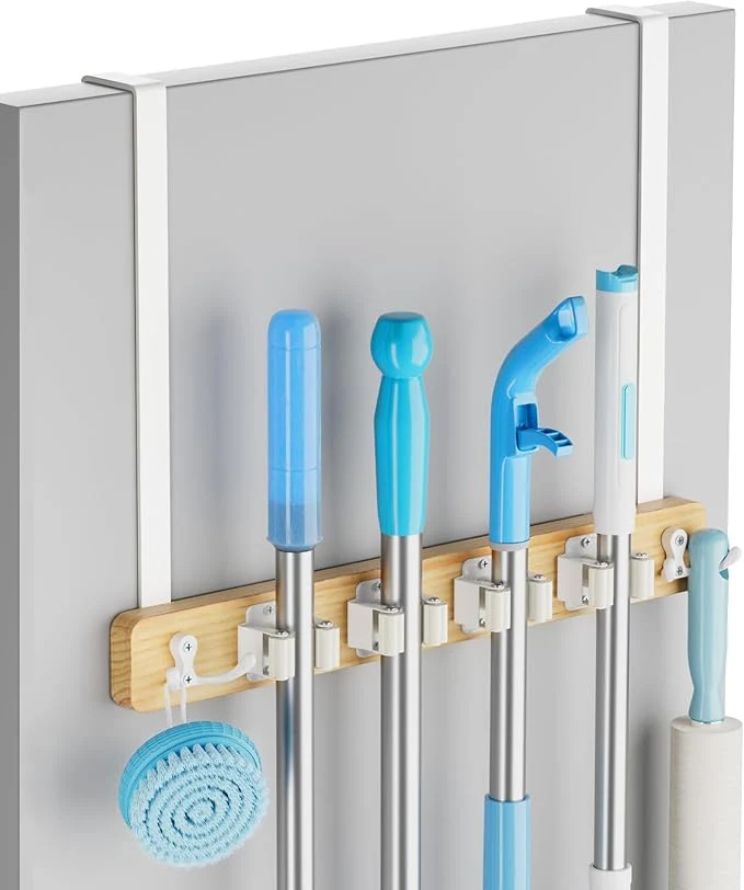 Solid Lorbro Broom Holder Door Mount Over the Door Broom and Mop Holder with 2 Over Door Hooks Wood Broom Hanger Tool Rack Organizer for Laundry Garage Closet Kitchen Decor 4 Slots 4 Hooks RusticAbout ThisOverview Trendy