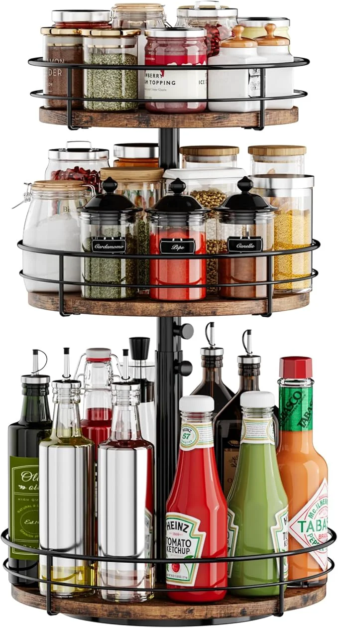Quality 3 Tier Lazy Susan Spice Rack Organizer with Adjustable Height 360° Rotating Spice Rack Spinning Organizer for Kitchen Bathroom Table Top Countertop Pantry BlackAbout ThisOverview Elite